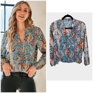 Cupshe Paisley Print Peasant Sleeve Top, XS